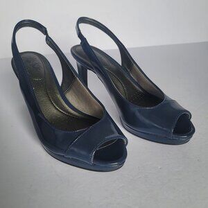 Life Stride Soft System Invest Black Patent Open Toe Slingback Heels. Size 7.5
